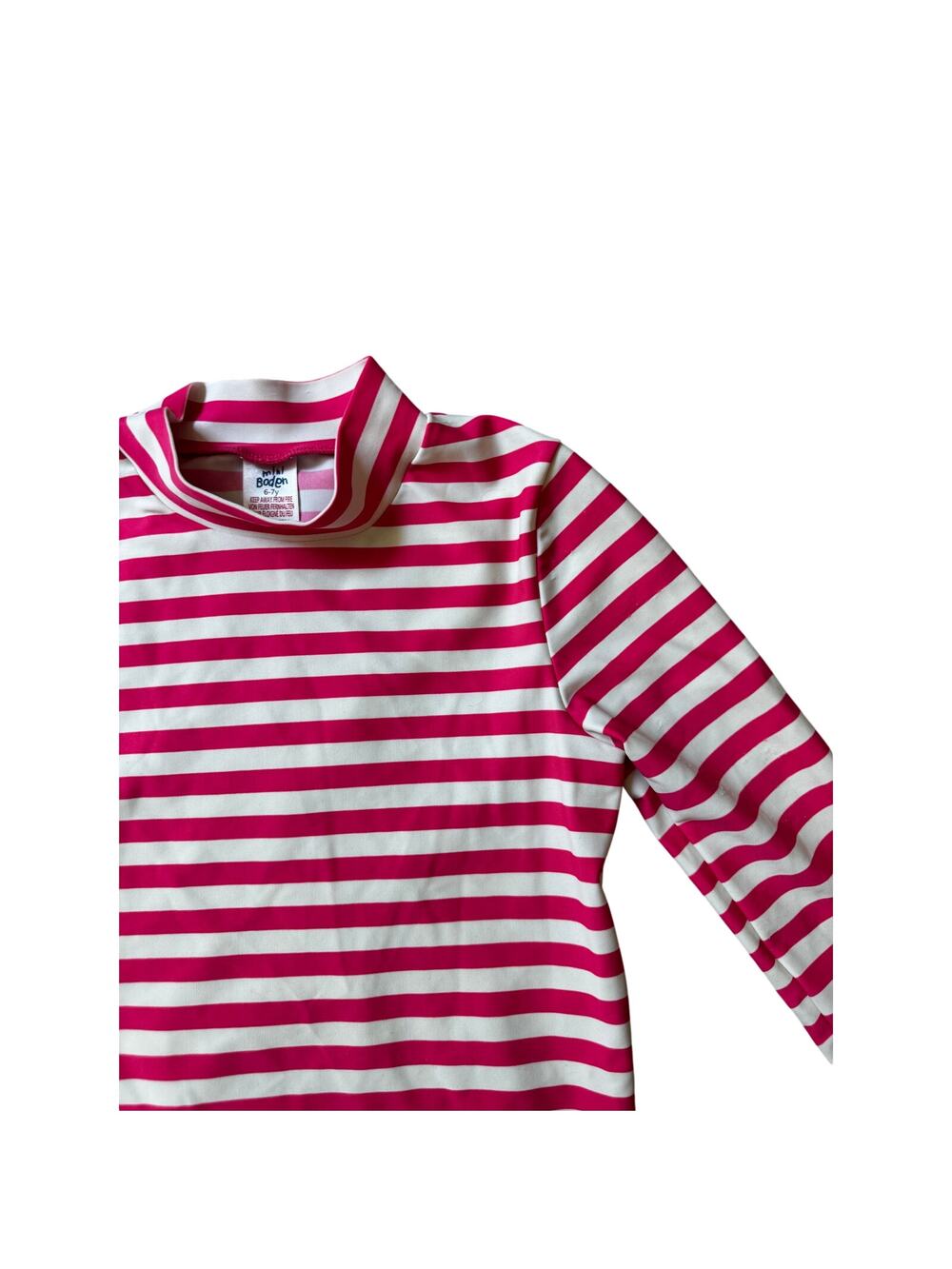 Mini Boden | Pink + White Striped Long Sleeve Rash Guard | Size 6-7Y
